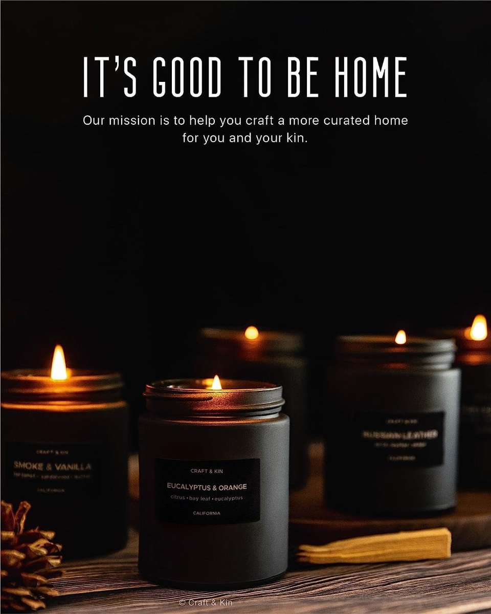 Craft & Kin Premium Orange & Eucalyptus Kerze | Schwarze Duftkerzen für Zuhause | Lang anhaltend mit 45 Stunden Brenndauer, 7,6 oz | Sojakerze | Aromatherapie für Zuhause | Geschenke für Männer