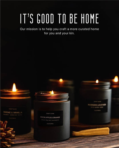 Craft & Kin Premium Orange & Eucalyptus Kerze | Schwarze Duftkerzen für Zuhause | Lang anhaltend mit 45 Stunden Brenndauer, 7,6 oz | Sojakerze | Aromatherapie für Zuhause | Geschenke für Männer