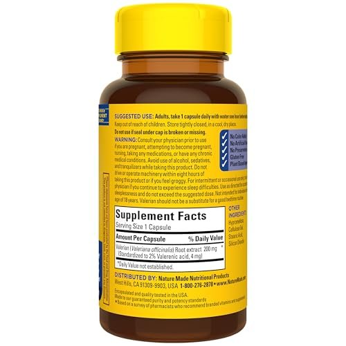 Nature Made Baldrianwurzel für Schlafunterstützung – Melatoninfreies Schlafmittel für Erwachsene, 30 Kapseln, 30-Tage-Vorrat