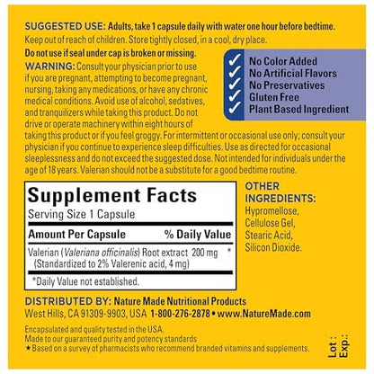 Nature Made Baldrianwurzel für Schlafunterstützung – Melatoninfreies Schlafmittel für Erwachsene, 30 Kapseln, 30-Tage-Vorrat