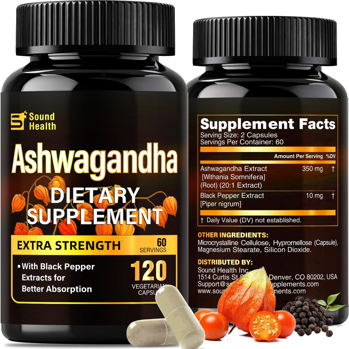 SoundHealth Bio-Ashwagandha Kapseln - 120 Kapseln (60 Portionen) - Hochwertiges Adaptogen zur Stressbewältigung