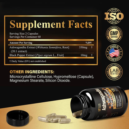 SoundHealth Bio-Ashwagandha Kapseln - 120 Kapseln (60 Portionen) - Hochwertiges Adaptogen zur Stressbewältigung