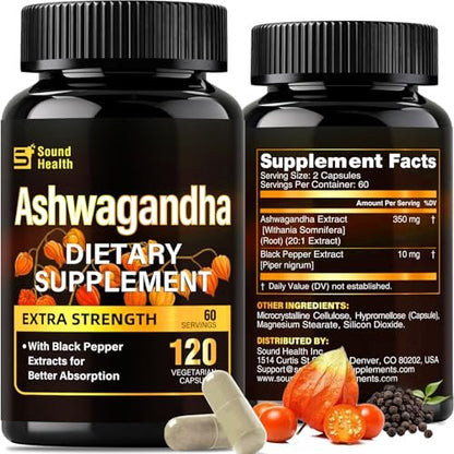 SoundHealth Bio-Ashwagandha Kapseln - 120 Kapseln (60 Portionen) - Hochwertiges Adaptogen zur Stressbewältigung
