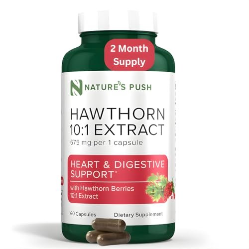 Nature's Push Super Potenter Weißdorn-Extrakt 10:1 675 mg Kapseln – Verdauung, Herzgesundheit & Glykämische Unterstützung – Extra Stark, Nicht-GMO, Glutenfrei, Vegan, GMP, USA (60 Kapseln)
