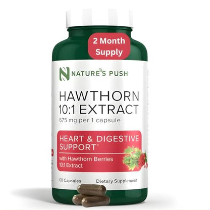 Nature's Push Super Potenter Weißdorn-Extrakt 10:1 675 mg Kapseln – Verdauung, Herzgesundheit & Glykämische Unterstützung – Extra Stark, Nicht-GMO, Glutenfrei, Vegan, GMP, USA (60 Kapseln)
