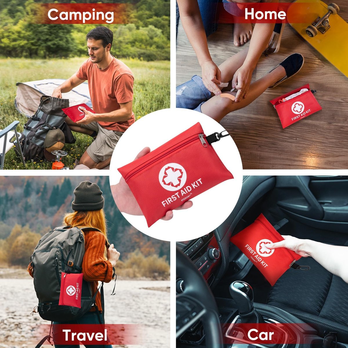 PTEROMY Mini-Erste-Hilfe-Set mit 150 Teilen – Tragbarer kleiner Notfallkoffer für Auto, Reisen, Zuhause, Camping, Outdoor & Wandern