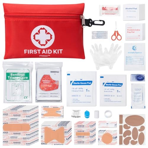 PTEROMY Mini-Erste-Hilfe-Set mit 150 Teilen – Tragbarer kleiner Notfallkoffer für Auto, Reisen, Zuhause, Camping, Outdoor & Wandern