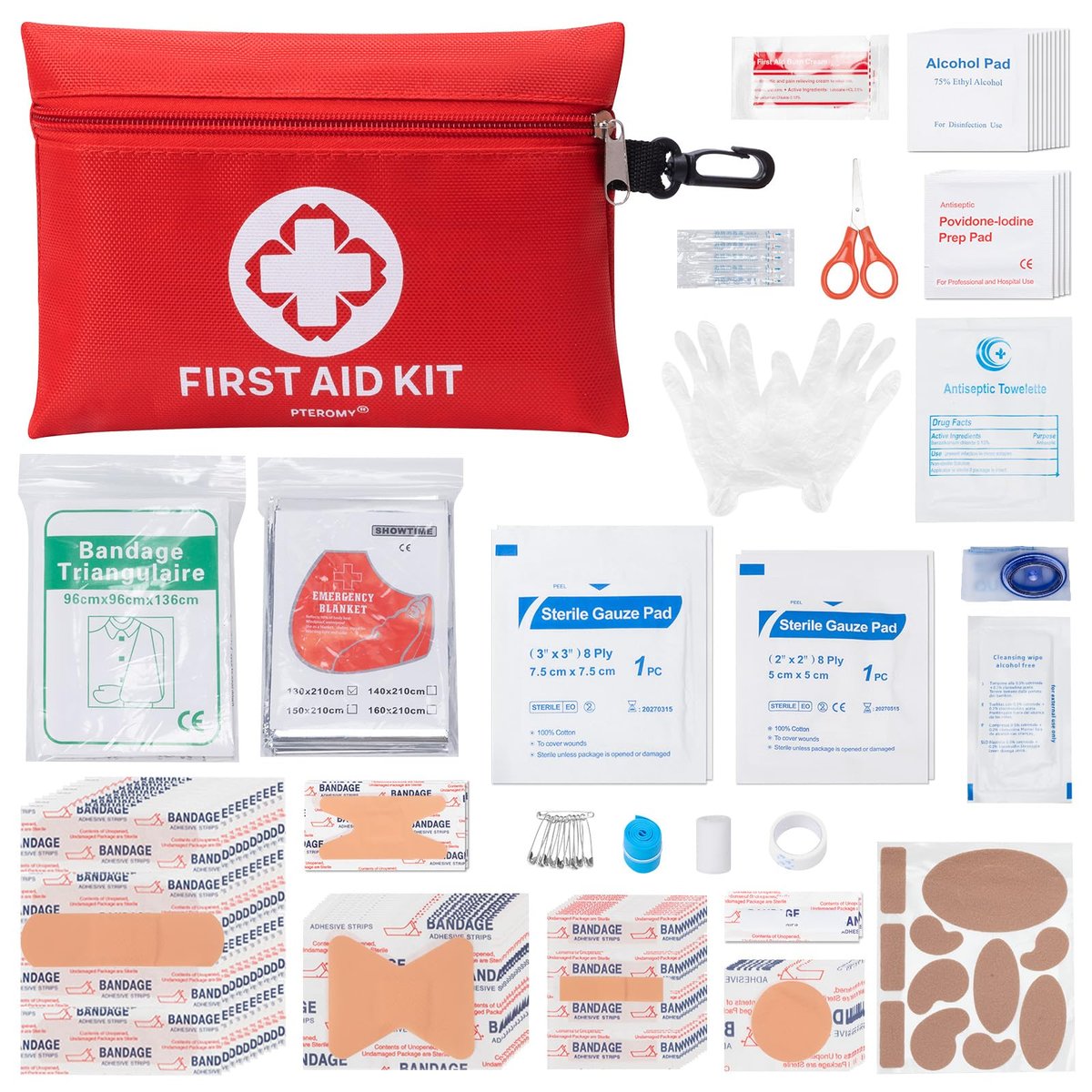 PTEROMY Mini-Erste-Hilfe-Set mit 150 Teilen – Tragbarer kleiner Notfallkoffer für Auto, Reisen, Zuhause, Camping, Outdoor & Wandern