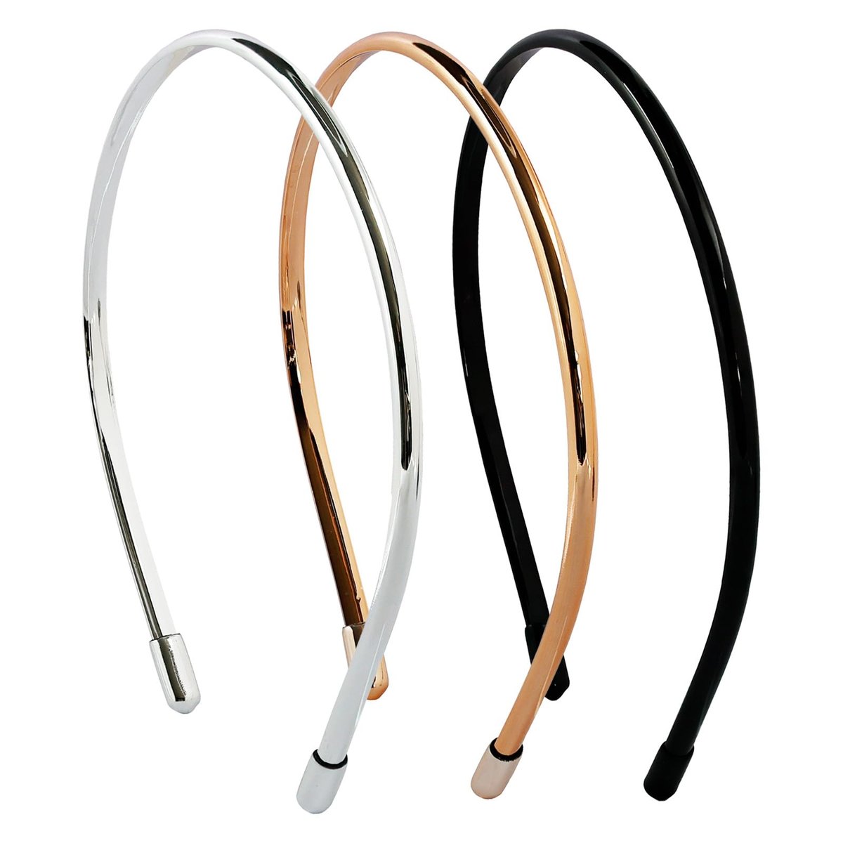 minihope Metallic Skinny Haarbänder für Damen und Mädchen, 3er-Pack, Haarschmuck, Schwarz, Silber, Gold