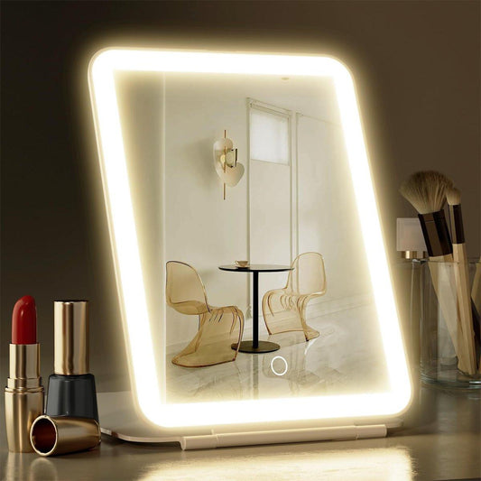 Hansong Klappbarer Make-up-Spiegel mit LED-Lichtern, wiederaufladbar, 7,9 Zoll Reisespiegel mit 72 LEDs, 3 Farbtemperaturen, dimmbar, Schönheitsgeschenk für Frauen