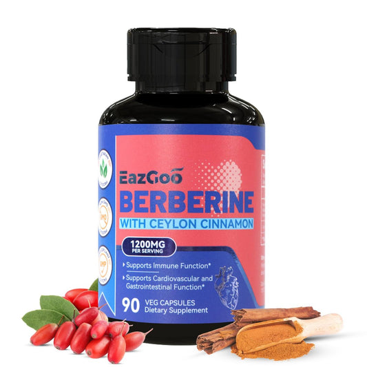 EAZGOO Premium Berberin 1200 mg mit Ceylon-Zimt - 90 vegane Kapseln - Berberin HCL Nahrungsergänzungsmittel, glutenfrei, Immununterstützung