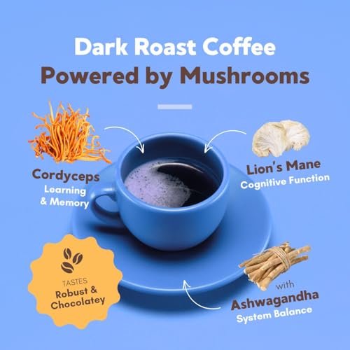 360 Nutrition Instant Mushroom Coffee Focus Blend – Mit Cordyceps, Löwenmähne und Ashwagandha für kognitive Balance, Gedächtnis und Konzentration | Dunkle Röstung, ohne Zuckerzusatz, 142 g