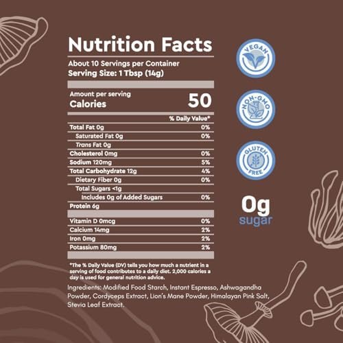 360 Nutrition Instant Mushroom Coffee Focus Blend – Mit Cordyceps, Löwenmähne und Ashwagandha für kognitive Balance, Gedächtnis und Konzentration | Dunkle Röstung, ohne Zuckerzusatz, 142 g