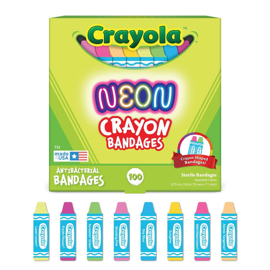Crayola Neon Antibakterielle Pflaster für Kinder, 100 Stück - Wundpflaster für kleine Schnitte, Schrammen und Verbrennungen