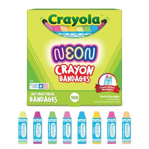 Crayola Neon Antibakterielle Pflaster für Kinder, 100 Stück - Wundpflaster für kleine Schnitte, Schrammen und Verbrennungen