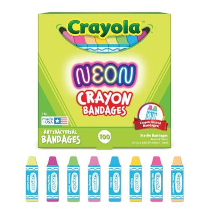Crayola Neon Antibakterielle Pflaster für Kinder, 100 Stück - Wundpflaster für kleine Schnitte, Schrammen und Verbrennungen