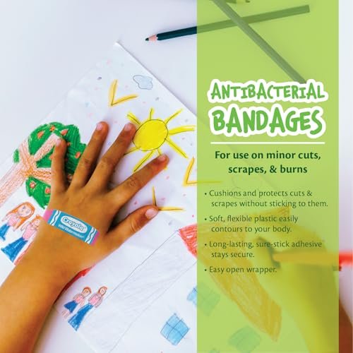Crayola Neon Antibakterielle Pflaster für Kinder, 100 Stück - Wundpflaster für kleine Schnitte, Schrammen und Verbrennungen