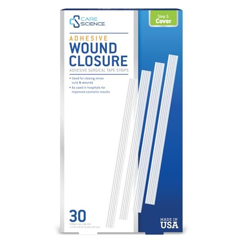 Care Science Adhesive Wundverschlussstreifen, 1/4 x 4 Zoll, 30 Stück | Sterile Streifen zum Schließen kleiner Schnitte und Wunden
