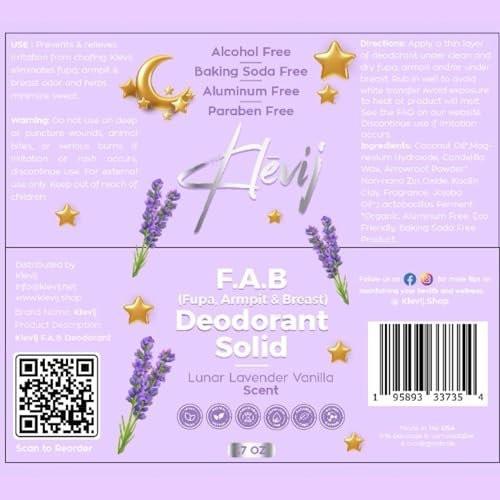 Klevij All Natural F.A.B. Deodorant Lunar Lavender Duft | 1,7 oz Bio, Aluminiumfrei Deodorant für Fupa, Achsel- und Brustbereich