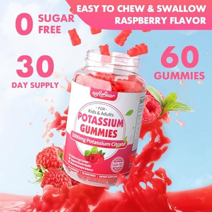 softbear Kaliumcitrat 1000mg Gummies – Zuckerfreie Kalium Gummies für Muskelunterstützung & Elektrolytgleichgewicht – Kaliumpräparat für Frauen & Erwachsene, Vegan, Himbeergeschmack (60 Stück)