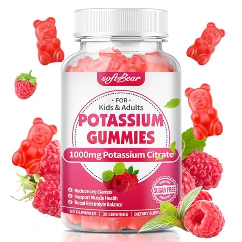 softbear Kaliumcitrat 1000mg Gummies – Zuckerfreie Kalium Gummies für Muskelunterstützung & Elektrolytgleichgewicht – Kaliumpräparat für Frauen & Erwachsene, Vegan, Himbeergeschmack (60 Stück)