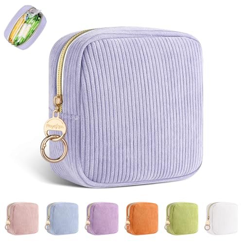 Playexen Perioden-Tasche für die Handtasche, Cord Menstruationshygiene-Aufbewahrungstasche, Damenbinden-Etui, Tampon-Halter für die Handtasche (Flieder-Lila)