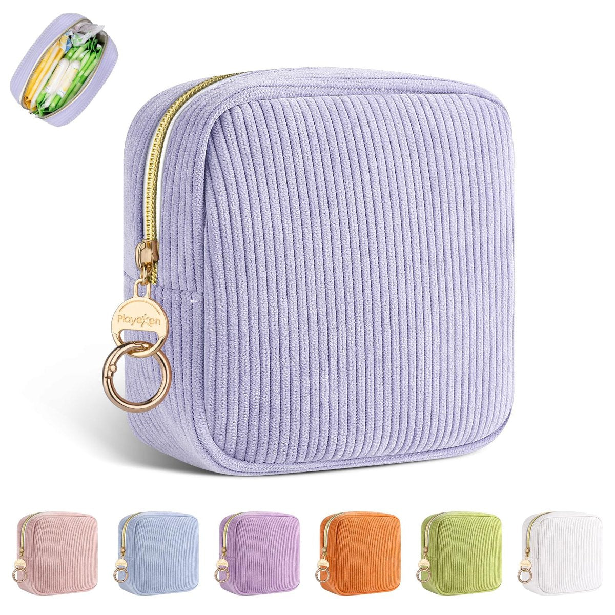 Playexen Perioden-Tasche für die Handtasche, Cord Menstruationshygiene-Aufbewahrungstasche, Damenbinden-Etui, Tampon-Halter für die Handtasche (Flieder-Lila)