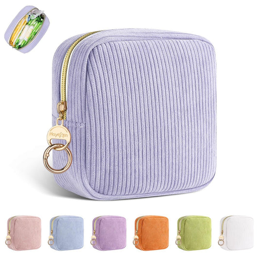 Playexen Perioden-Tasche für die Handtasche, Cord Menstruationshygiene-Aufbewahrungstasche, Damenbinden-Etui, Tampon-Halter für die Handtasche (Flieder-Lila)
