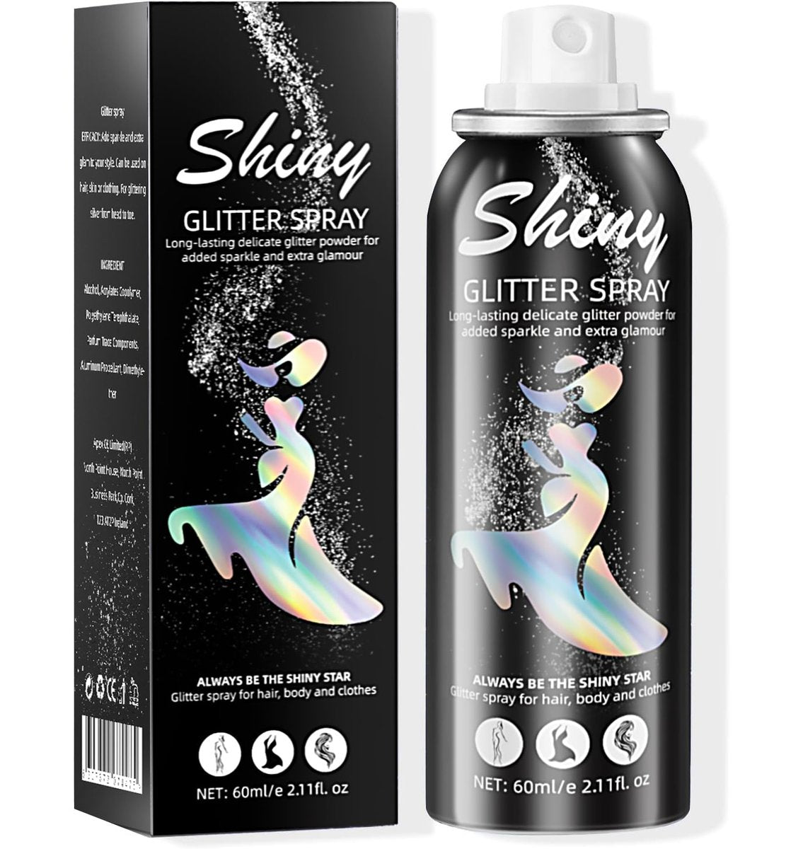 Ragkun Body Glitter Spray – Silberner Glitzer für Haare und Körper, schnell trocknend, lang anhaltend, 2,11 Fl Oz