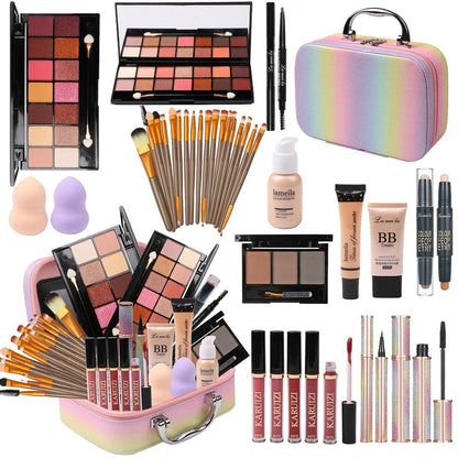 Makeup Set für Mädchen, Regenbogen Make-up Kit, Beauty Boxen mit Pinseln und Kosmetik, Modischer Make-up Koffer Organizer, Pink