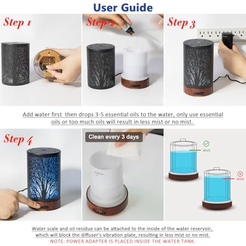 EQUSUPRO Aromatherapie Diffuser 150ml mit 6 ätherischen Ölen, Ultraschall Duftdiffuser, Automatische Abschaltung, 7 Farben Nachtlicht, Geschenk für Mama