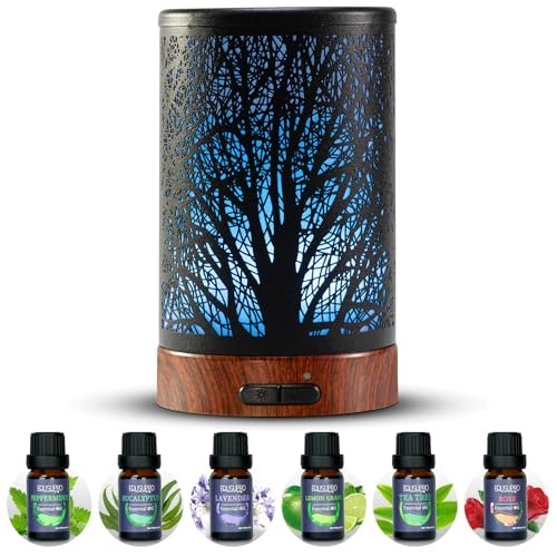 EQUSUPRO Aromatherapie Diffuser 150ml mit 6 ätherischen Ölen, Ultraschall Duftdiffuser, Automatische Abschaltung, 7 Farben Nachtlicht, Geschenk für Mama
