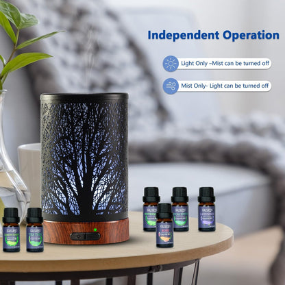 EQUSUPRO Aromatherapie Diffuser 150ml mit 6 ätherischen Ölen, Ultraschall Duftdiffuser, Automatische Abschaltung, 7 Farben Nachtlicht, Geschenk für Mama