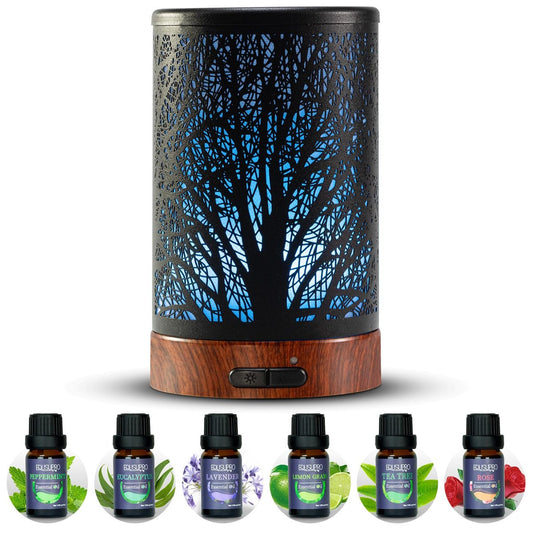 EQUSUPRO Aromatherapie Diffuser 150ml mit 6 ätherischen Ölen, Ultraschall Duftdiffuser, Automatische Abschaltung, 7 Farben Nachtlicht, Geschenk für Mama