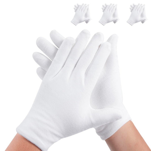 3 Paar Weiße Baumwollhandschuhe für Trockene Hände beim Schlafen, Premium Baumwollhandschuhe für Ekzem-Lotion, Feuchtigkeitsspendende Handschuhe über Nacht, Weiße Handschuhe für Damen & Herren, Arbeitshandschuhe für Münzen, Schmuck, Silber
