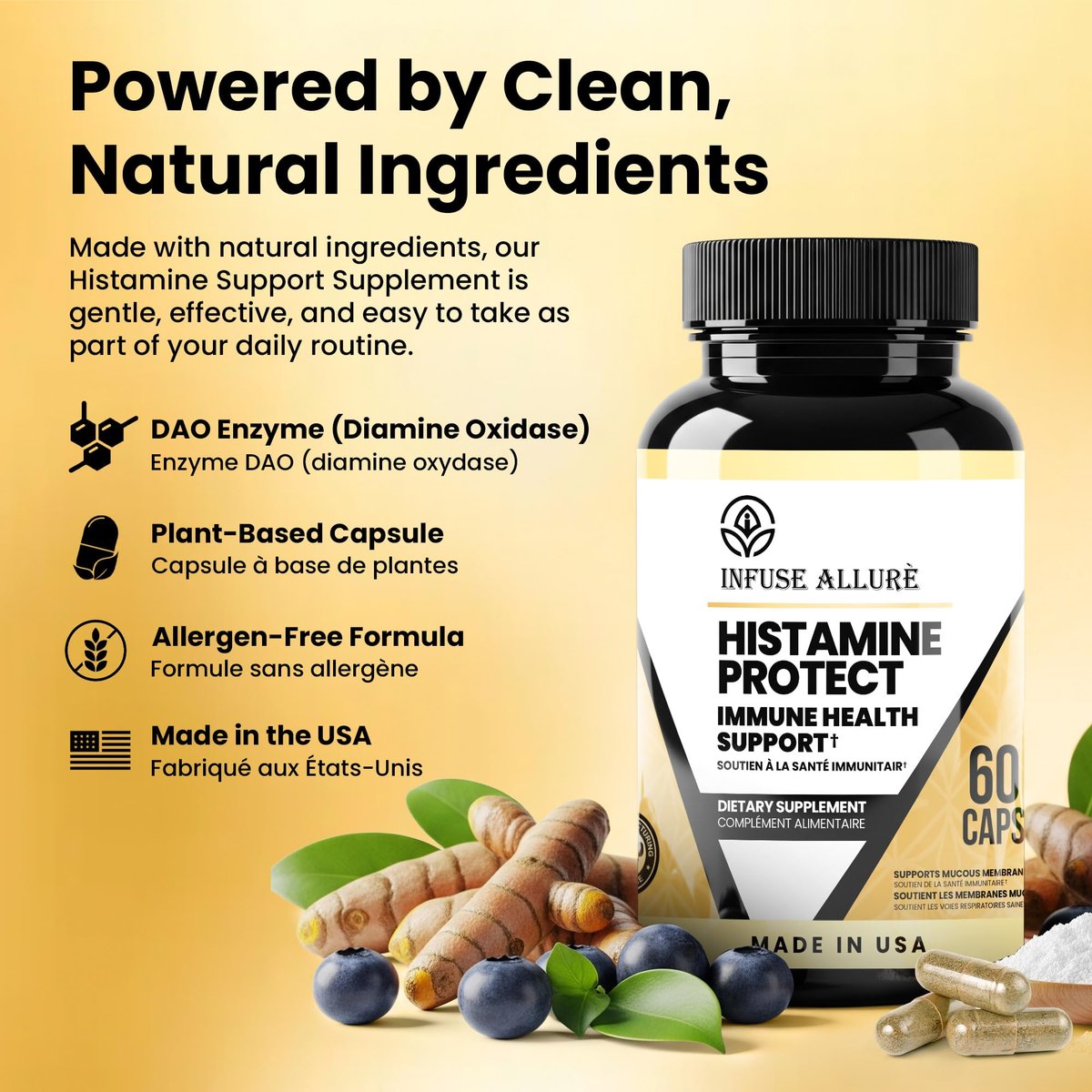 Infuse Allurè - Premium Histaminblocker Supplement - Fortschrittliches DAO-Enzym gegen histaminbedingte Unverträglichkeiten - Hergestellt in den USA, 60 Kapseln