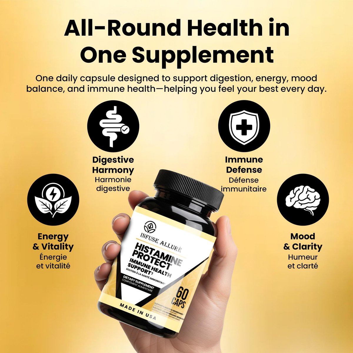 Infuse Allurè - Premium Histaminblocker Supplement - Fortschrittliches DAO-Enzym gegen histaminbedingte Unverträglichkeiten - Hergestellt in den USA, 60 Kapseln