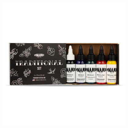 Dynamic Color Co - Traditionelles Farbset, Enthält je 1 Flasche à 30 ml in Schwarz, Kanariengelb, Blau, Grün und Feuerrot, Hergestellt in den USA