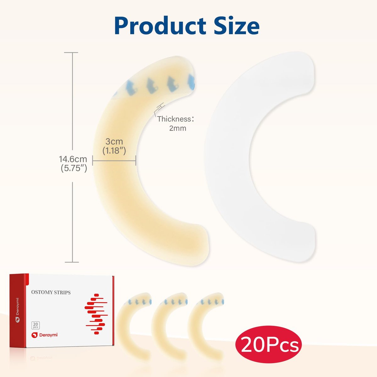 DERAYMI 20 Stück Ostomie-Barrierestreifen, 2 mm dicke elastische Kolostomieband gegen Leckagen, latexfreie medizinische Hydrokolloid-Hautflanschextender für Kolostomie- und Ileostomiebeutel