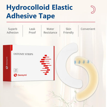 DERAYMI 20 Stück Ostomie-Barrierestreifen, 2 mm dicke elastische Kolostomieband gegen Leckagen, latexfreie medizinische Hydrokolloid-Hautflanschextender für Kolostomie- und Ileostomiebeutel