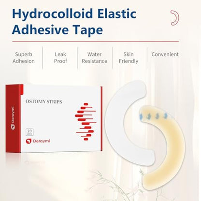DERAYMI 20 Stück Ostomie-Barrierestreifen, 2 mm dicke elastische Kolostomieband gegen Leckagen, latexfreie medizinische Hydrokolloid-Hautflanschextender für Kolostomie- und Ileostomiebeutel