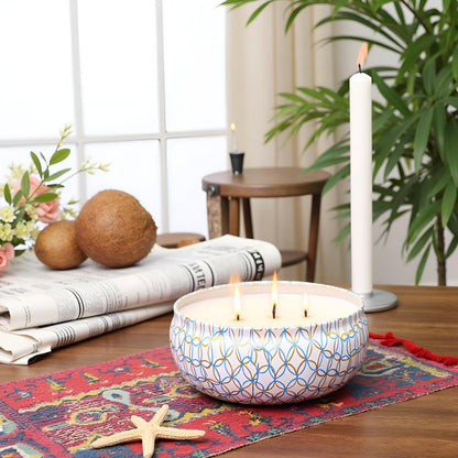M&SENSE Coconut Beach Duftkerze 12 oz – Große 3-Docht Sojawachs-Kerze im Metalldose, über 40 Stunden Brenndauer, 100% natürliches veganes Wachs, entspannende Aromatherapie-Geschenkkerze für Frauen und Männer