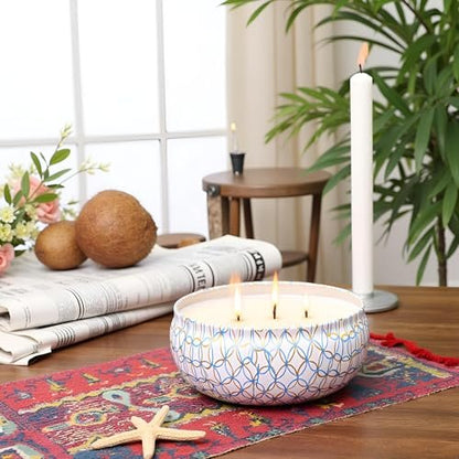 M&SENSE Coconut Beach Duftkerze 12 oz – Große 3-Docht Sojawachs-Kerze im Metalldose, über 40 Stunden Brenndauer, 100% natürliches veganes Wachs, entspannende Aromatherapie-Geschenkkerze für Frauen und Männer
