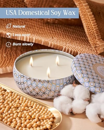 M&SENSE Coconut Beach Duftkerze 12 oz – Große 3-Docht Sojawachs-Kerze im Metalldose, über 40 Stunden Brenndauer, 100% natürliches veganes Wachs, entspannende Aromatherapie-Geschenkkerze für Frauen und Männer