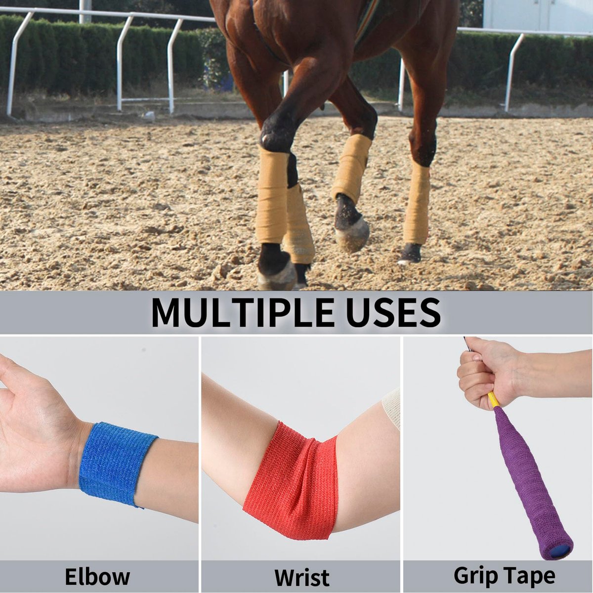 Selbstklebende Bandage 10 cm x 4,5 m - 12er Pack: Elastische Tierarztwickel für Pferde, Knöchel, Handgelenk, Sport