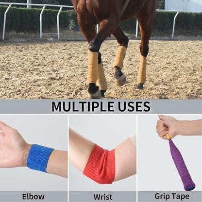 Selbstklebende Bandage 10 cm x 4,5 m - 12er Pack: Elastische Tierarztwickel für Pferde, Knöchel, Handgelenk, Sport
