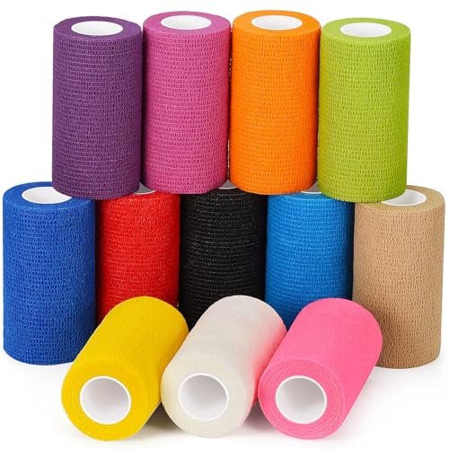 Selbstklebende Bandage 10 cm x 4,5 m - 12er Pack: Elastische Tierarztwickel für Pferde, Knöchel, Handgelenk, Sport