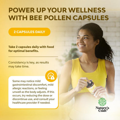 Bienenpollen Kapseln für Brustwachstum 60 Stück - Bienenpollen Nahrungsergänzungsmittel 1000 mg Portion mit natürlich vorkommenden B-Vitaminen, Mineralien und Enzymen - Brustunterstützung - Vegetarisch, Nicht-GVO & Glutenfrei