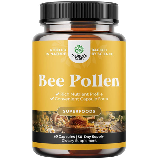 Bienenpollen Kapseln für Brustwachstum 60 Stück - Bienenpollen Nahrungsergänzungsmittel 1000 mg Portion mit natürlich vorkommenden B-Vitaminen, Mineralien und Enzymen - Brustunterstützung - Vegetarisch, Nicht-GVO & Glutenfrei