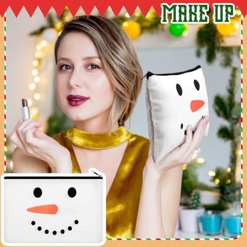 Reginary 4er-Set Weihnachtliche Make-up-Taschen – Canvas Kosmetiktaschen mit Reißverschluss, Weihnachtsgeschenke für Damen, 4 Stück